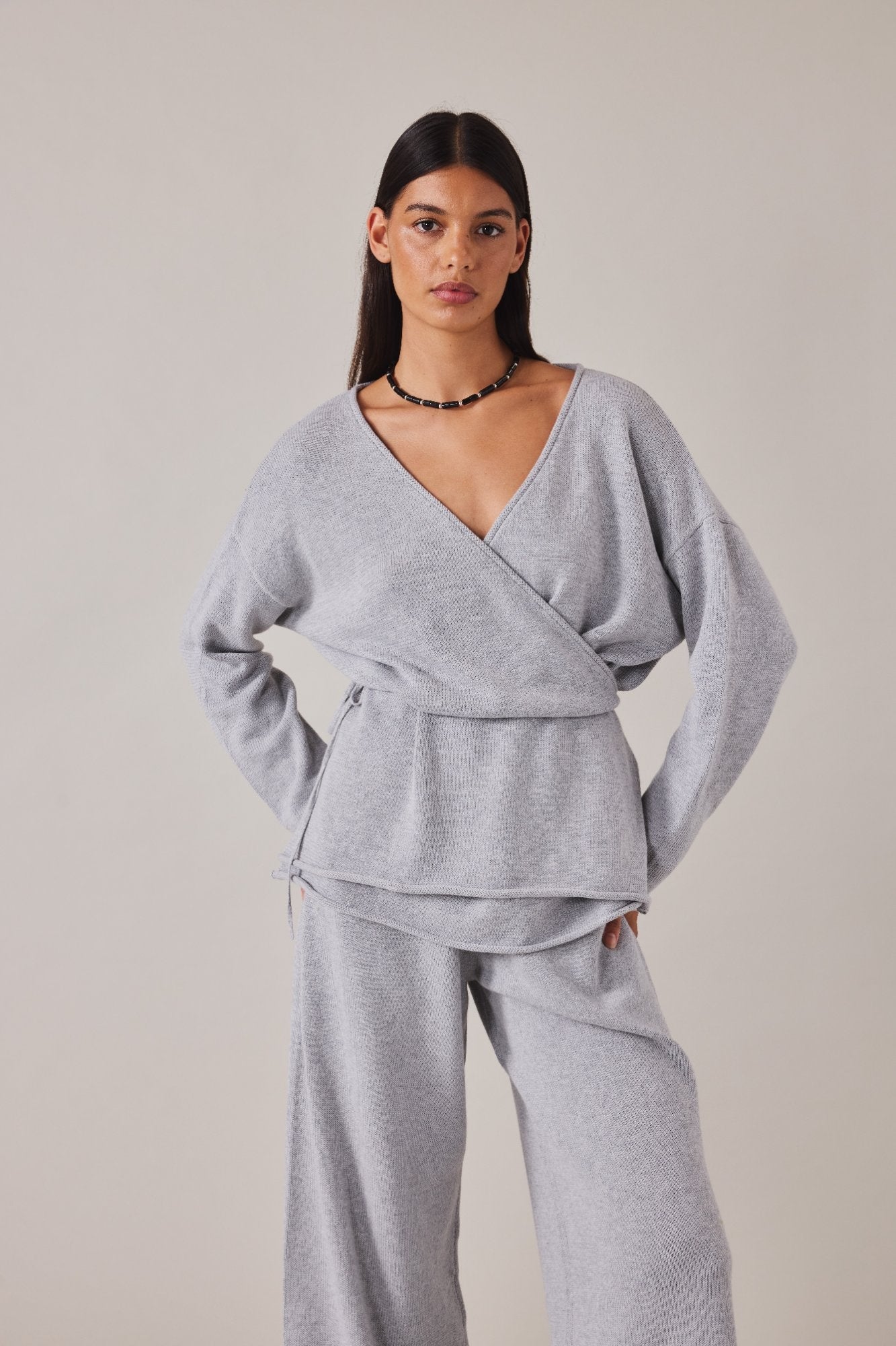 PRE-ORDER | SABINE WRAP KNIT - GREY