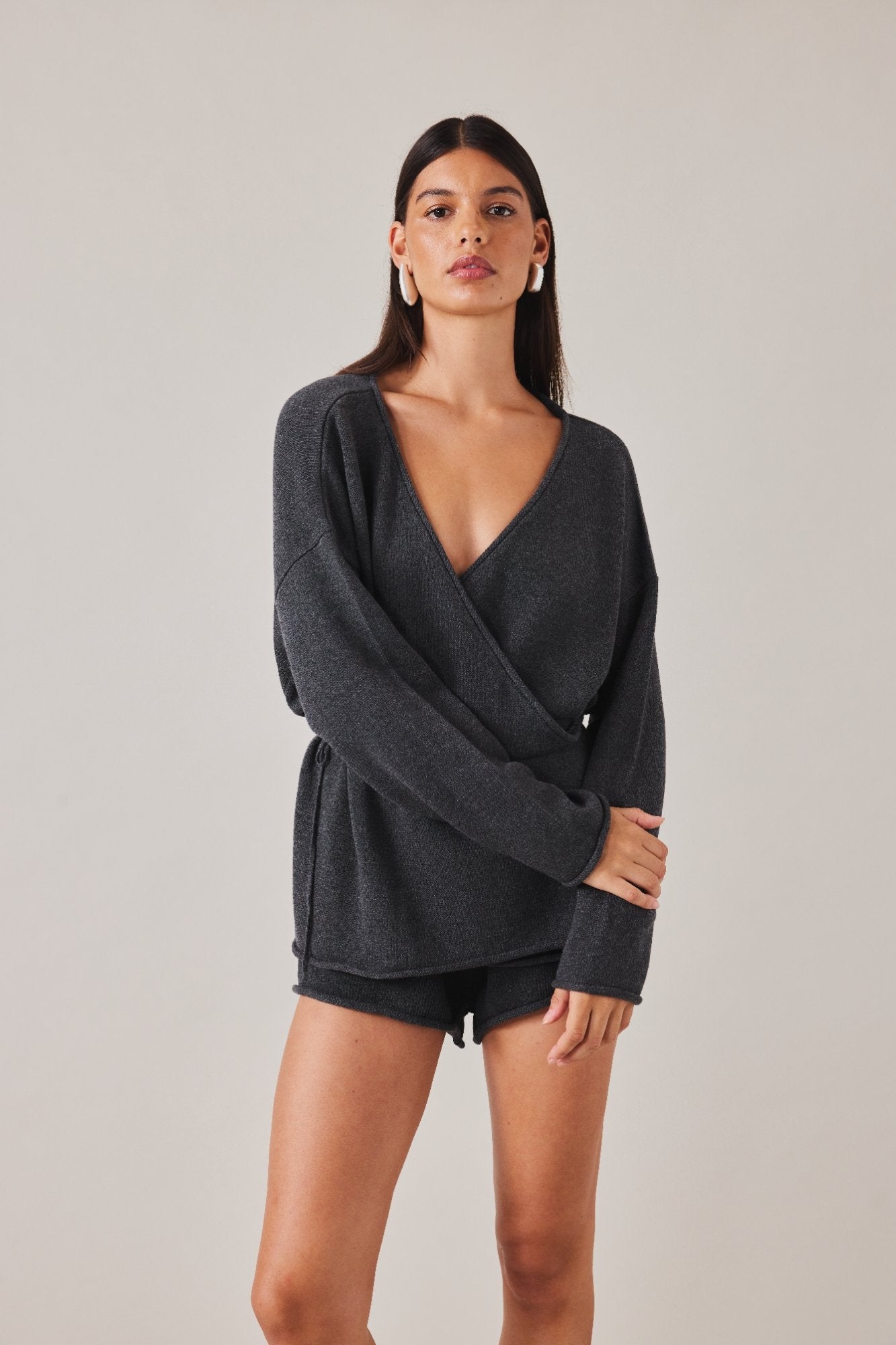 PRE-ORDER | SABINE WRAP KNIT - CHARCOAL