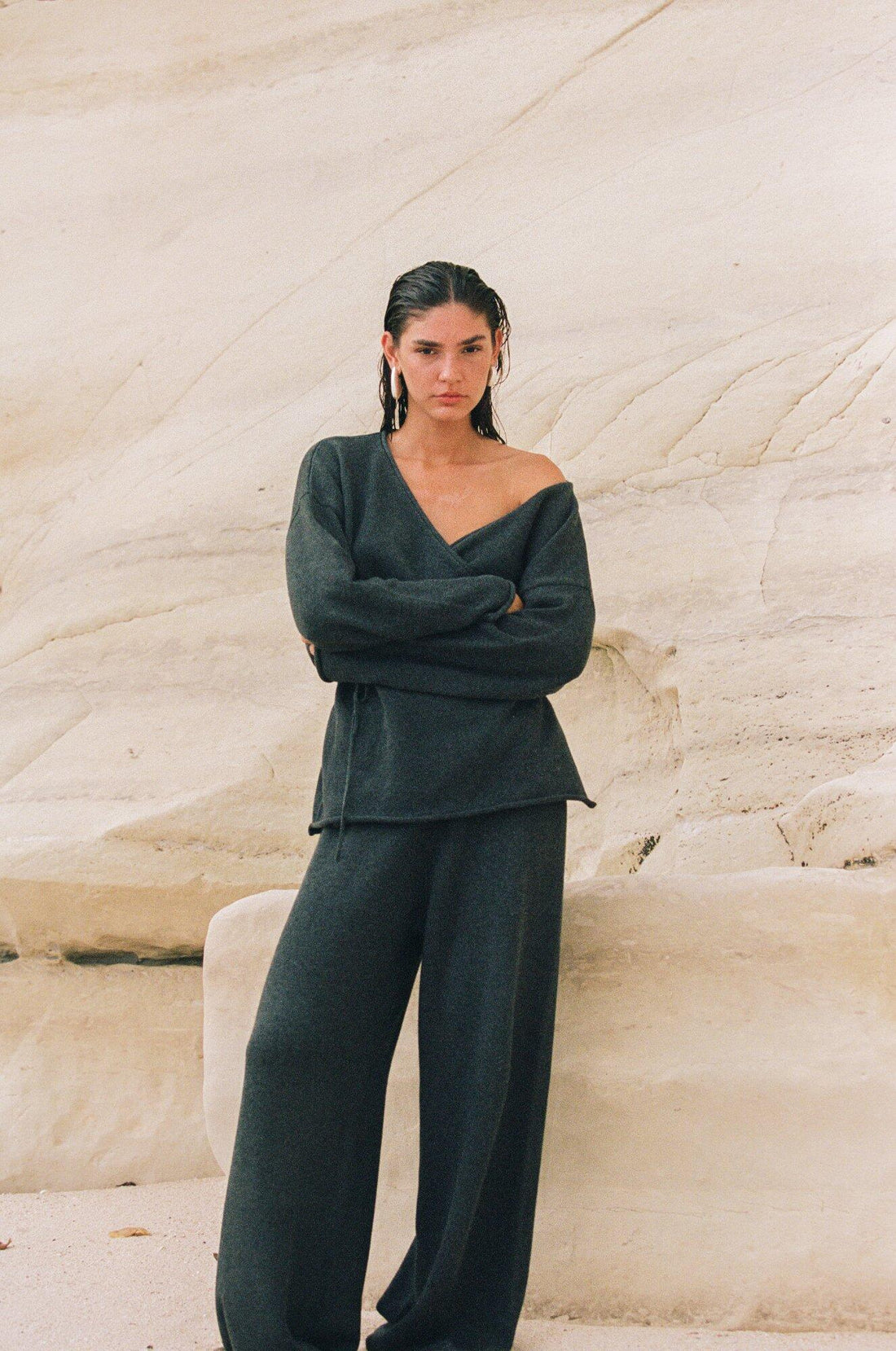 PRE-ORDER | SABINE WRAP KNIT - CHARCOAL