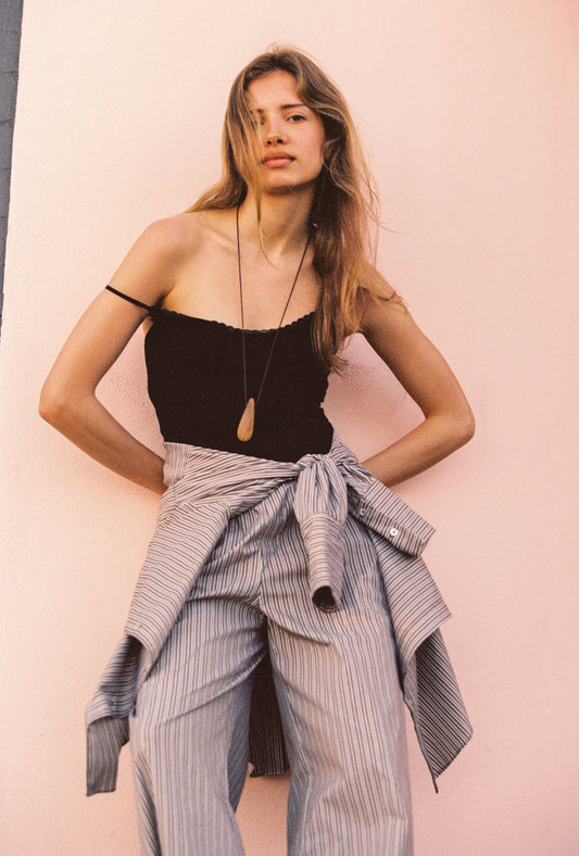 RUE POPLIN PANT - TOFFEE STRIPE