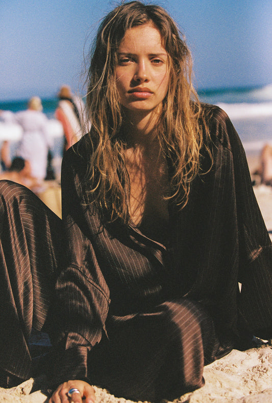 AMELIE SHIRT - ESPRESSO PINSTRIPE