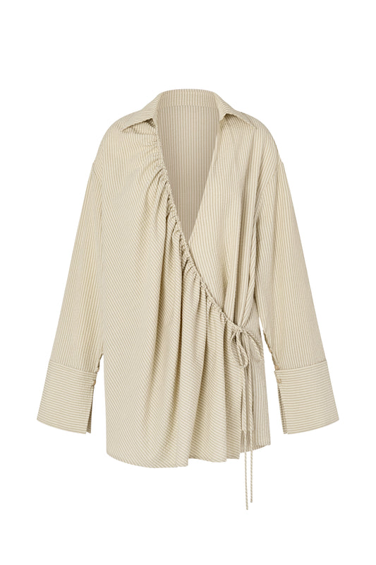 SIDNEY WRAP SHIRT DRESS - CARAMEL STRIPE