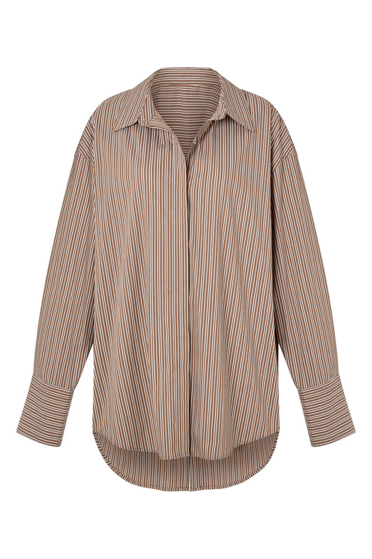RUE POPLIN SHIRT - TOFFEE STRIPE