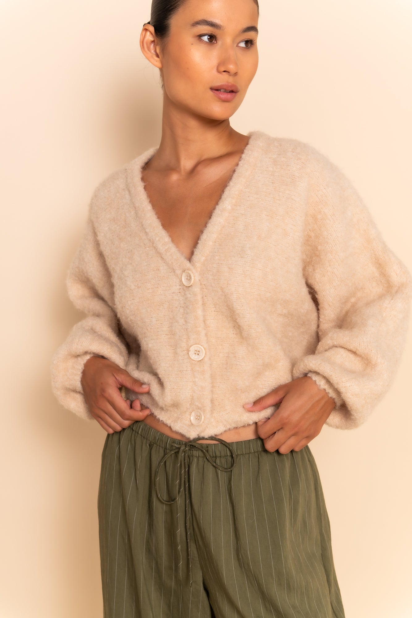 DREW BOUCLE CARDIGAN - OAT MARLE