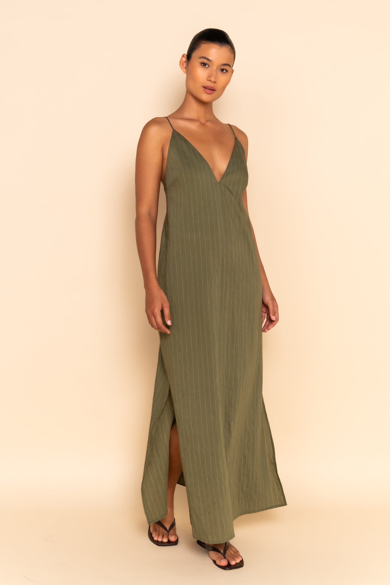 AMELIE MAXI DRESS - KHAKI STRIPE