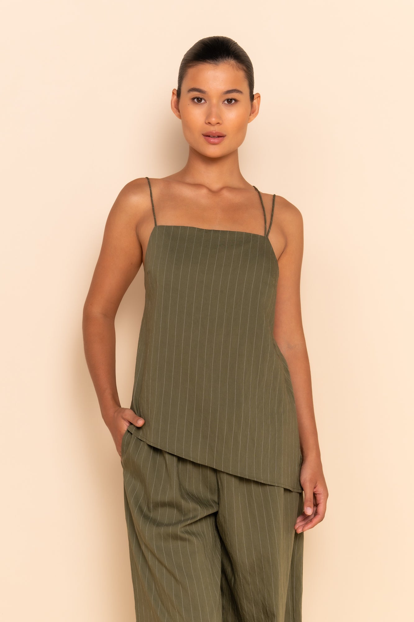 AMELIE CAMI - KHAKI STRIPE