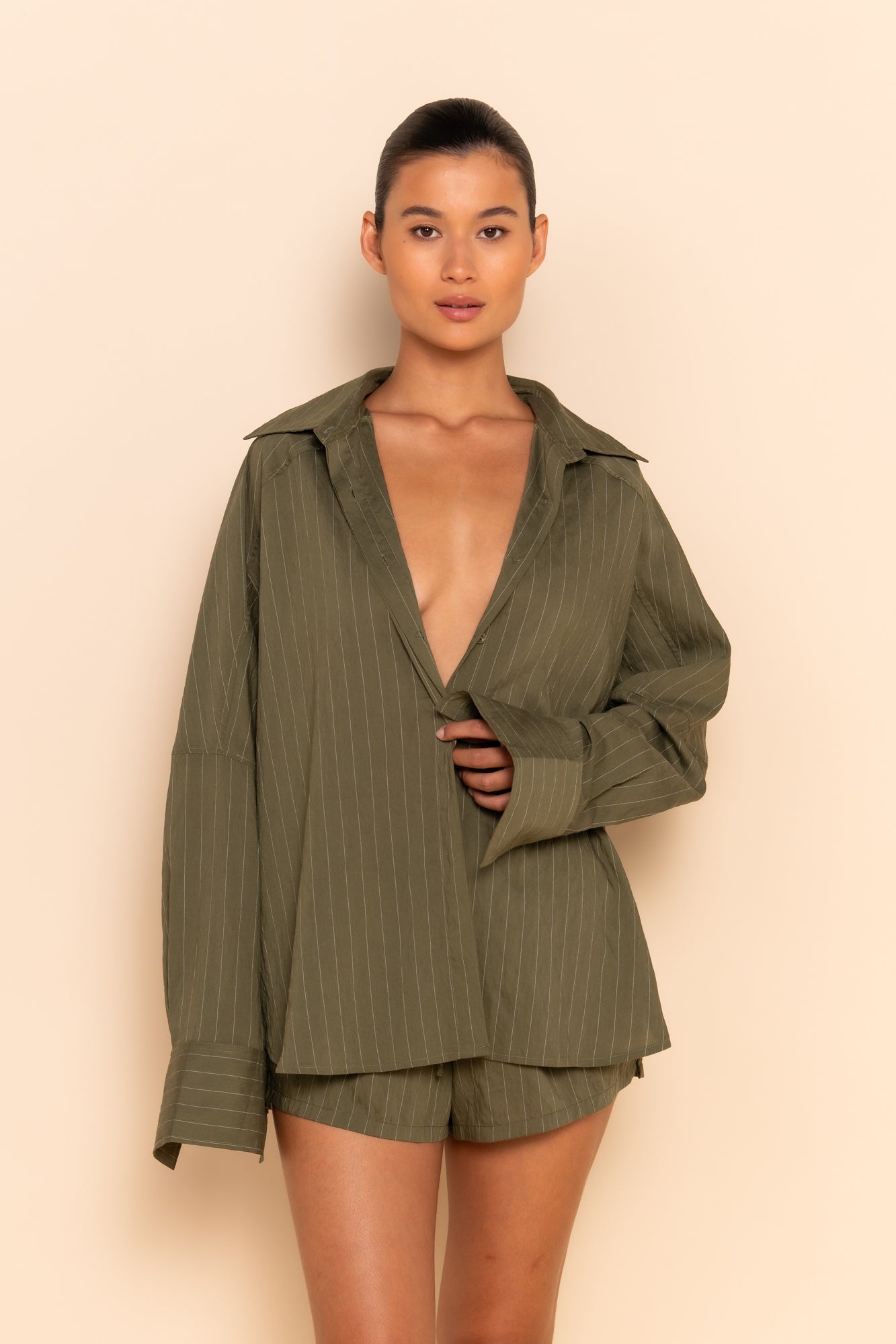 AMELIE SHIRT - KHAKI STRIPE