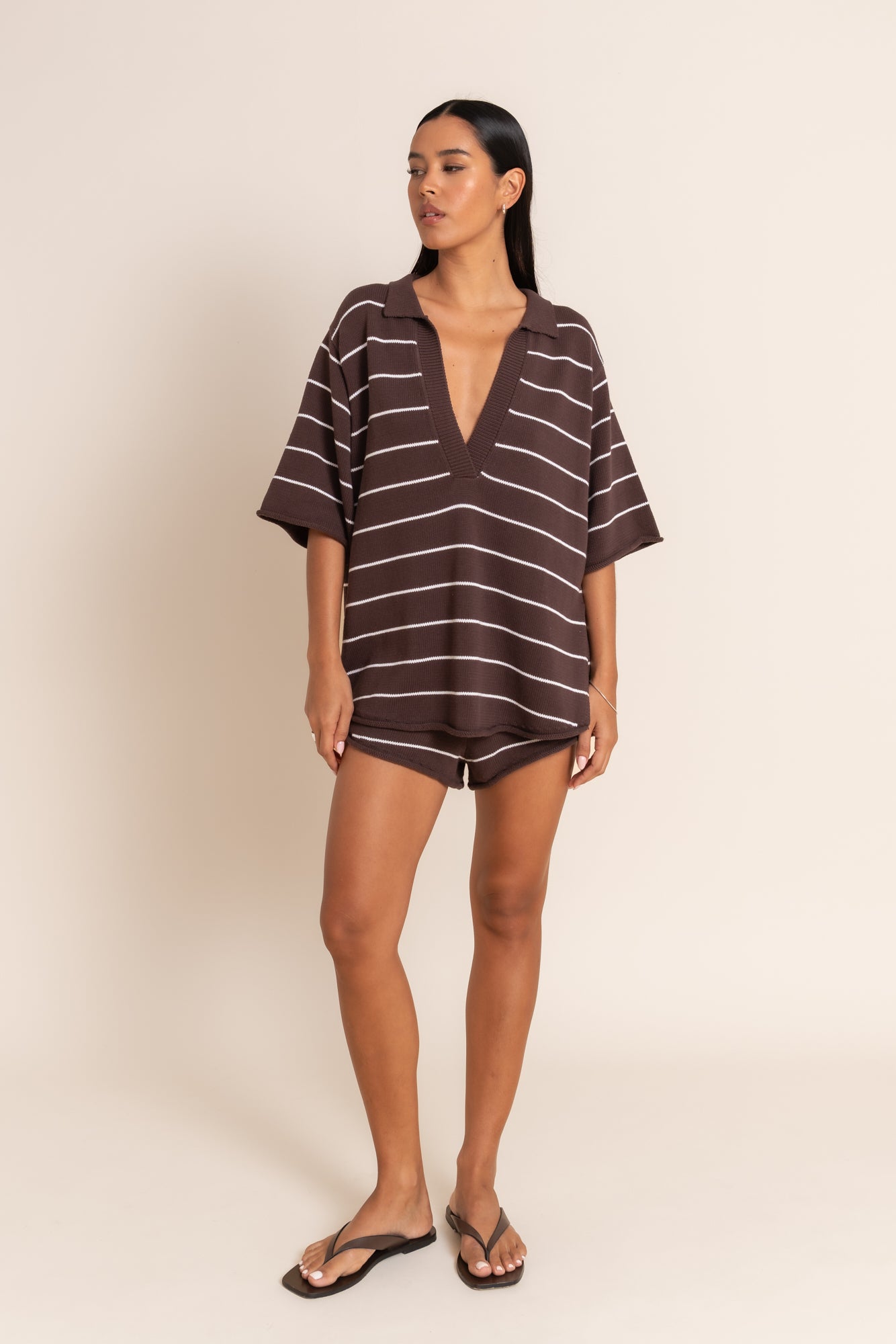 MANON POLO - PECAN/WHITE STRIPE