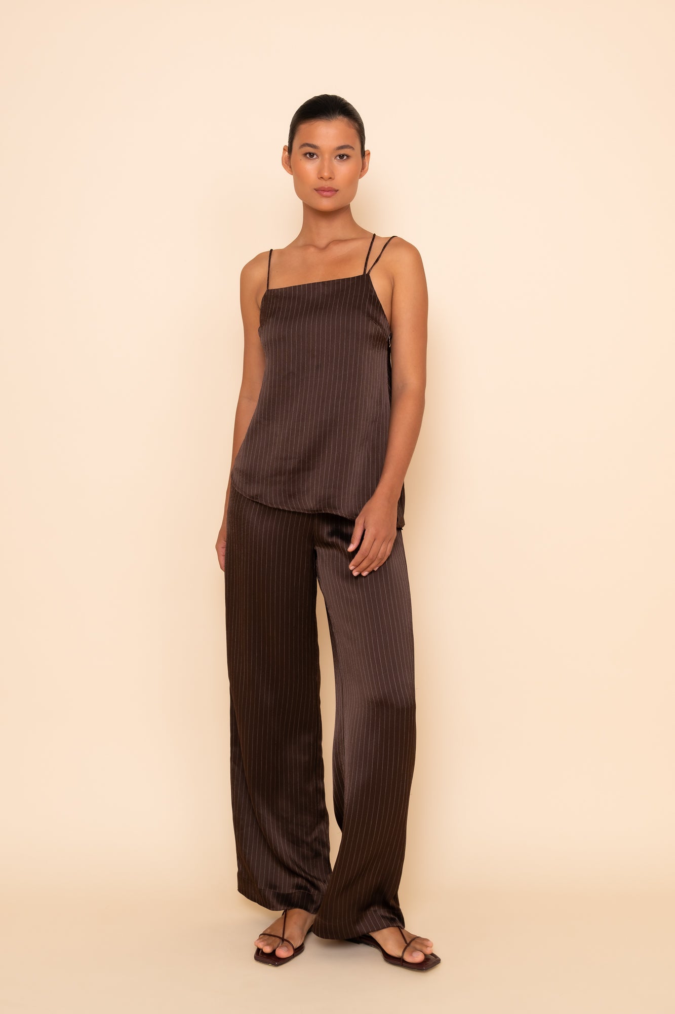 AMELIE CAMI - ESPRESSO PINSTRIPE