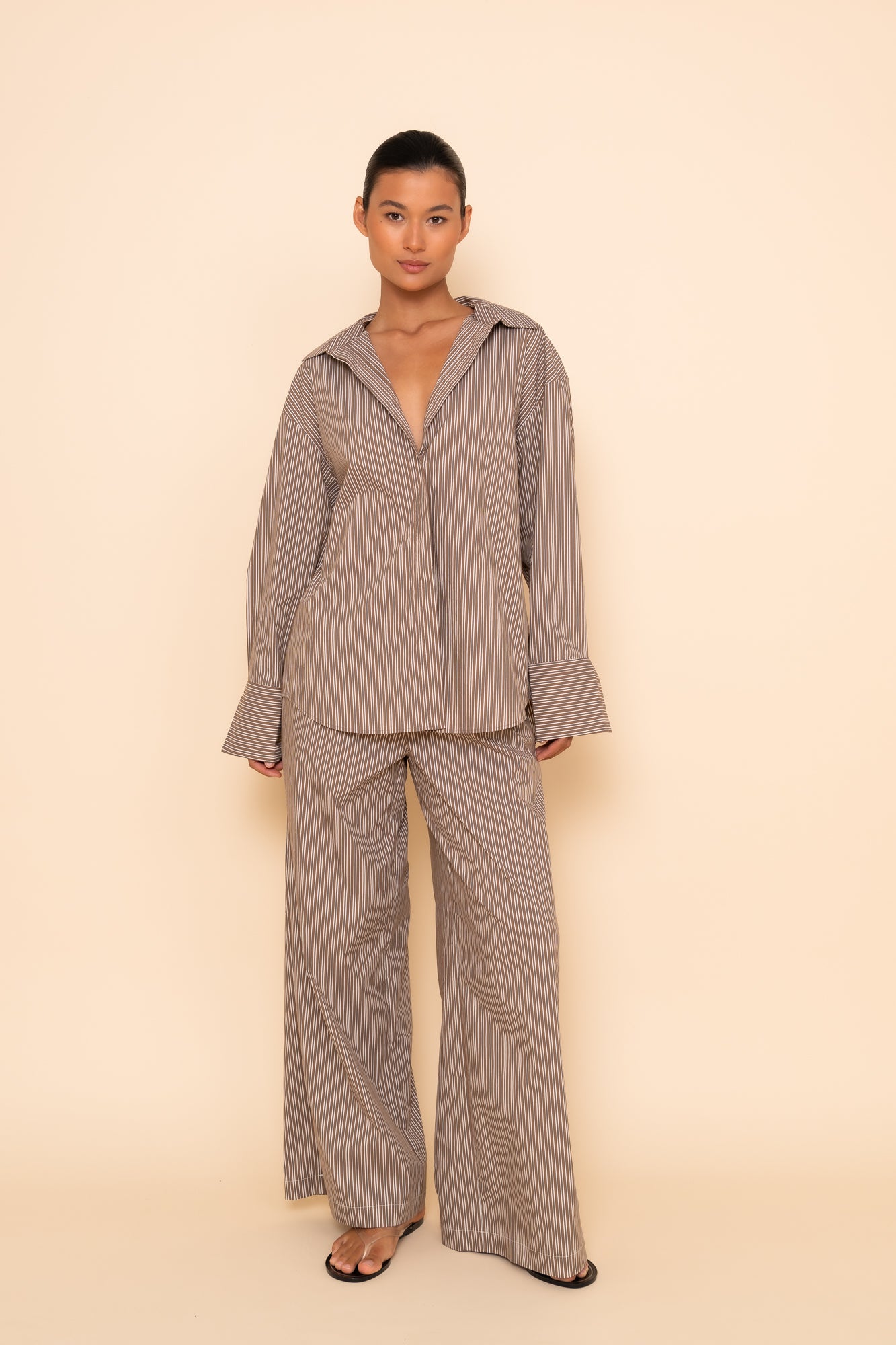 RUE POPLIN PANT - TOFFEE STRIPE
