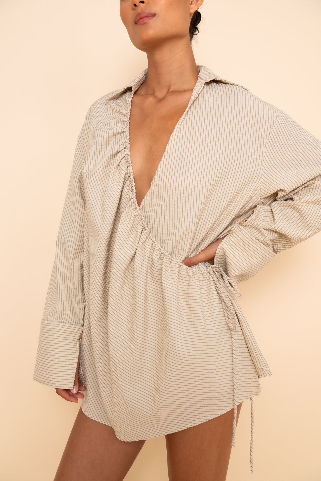 SIDNEY SHIRT DRESS - CARAMEL STRIPE