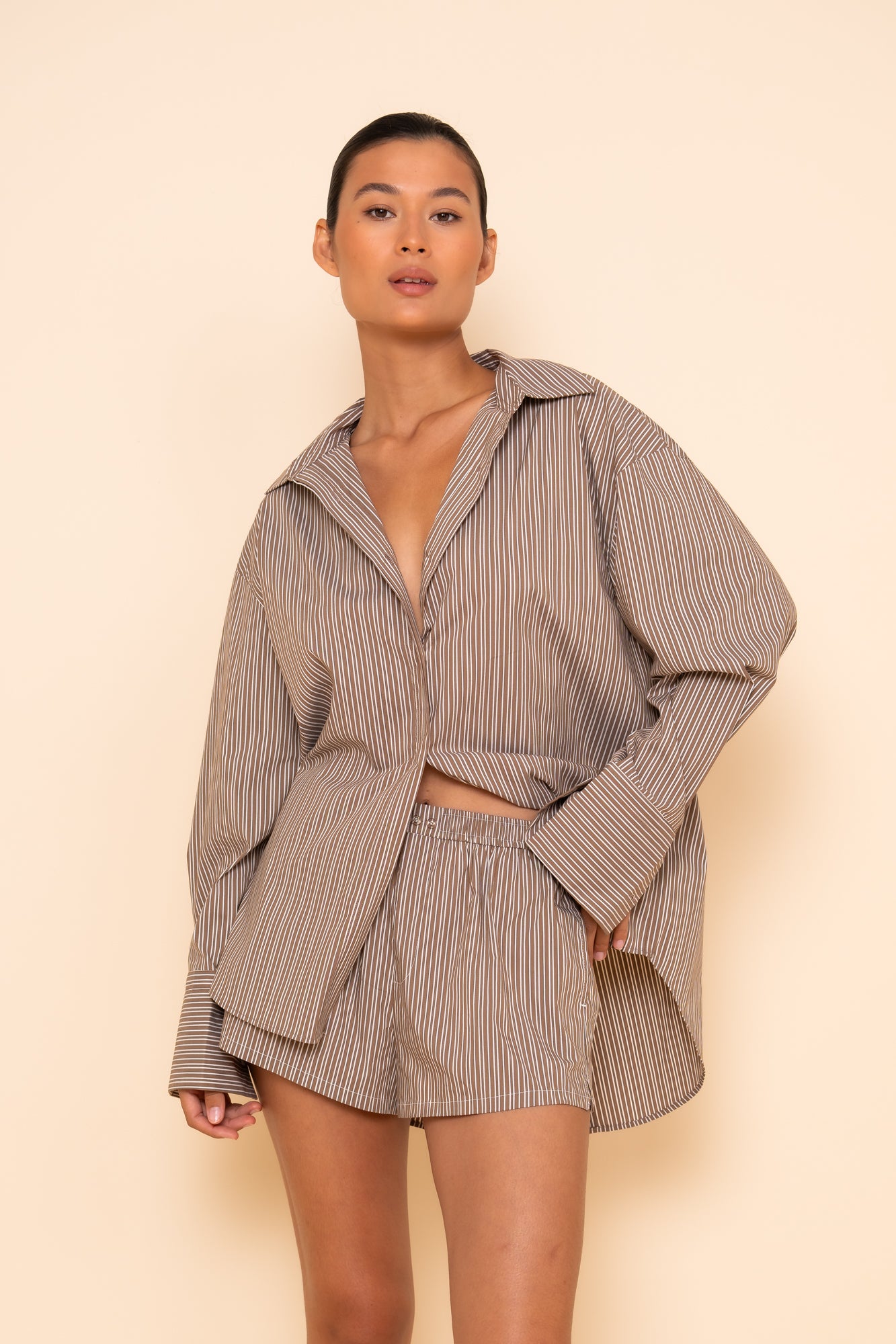 RUE POPLIN SHIRT - TOFFEE STRIPE