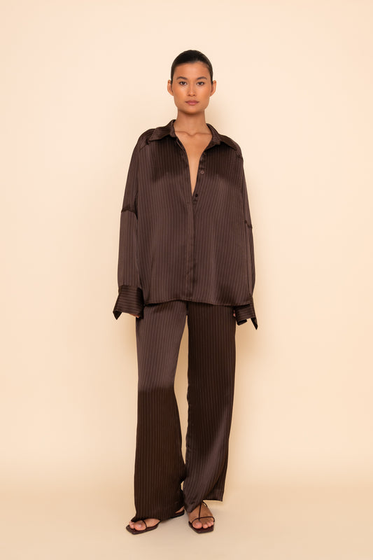 AMELIE SHIRT - ESPRESSO PINSTRIPE