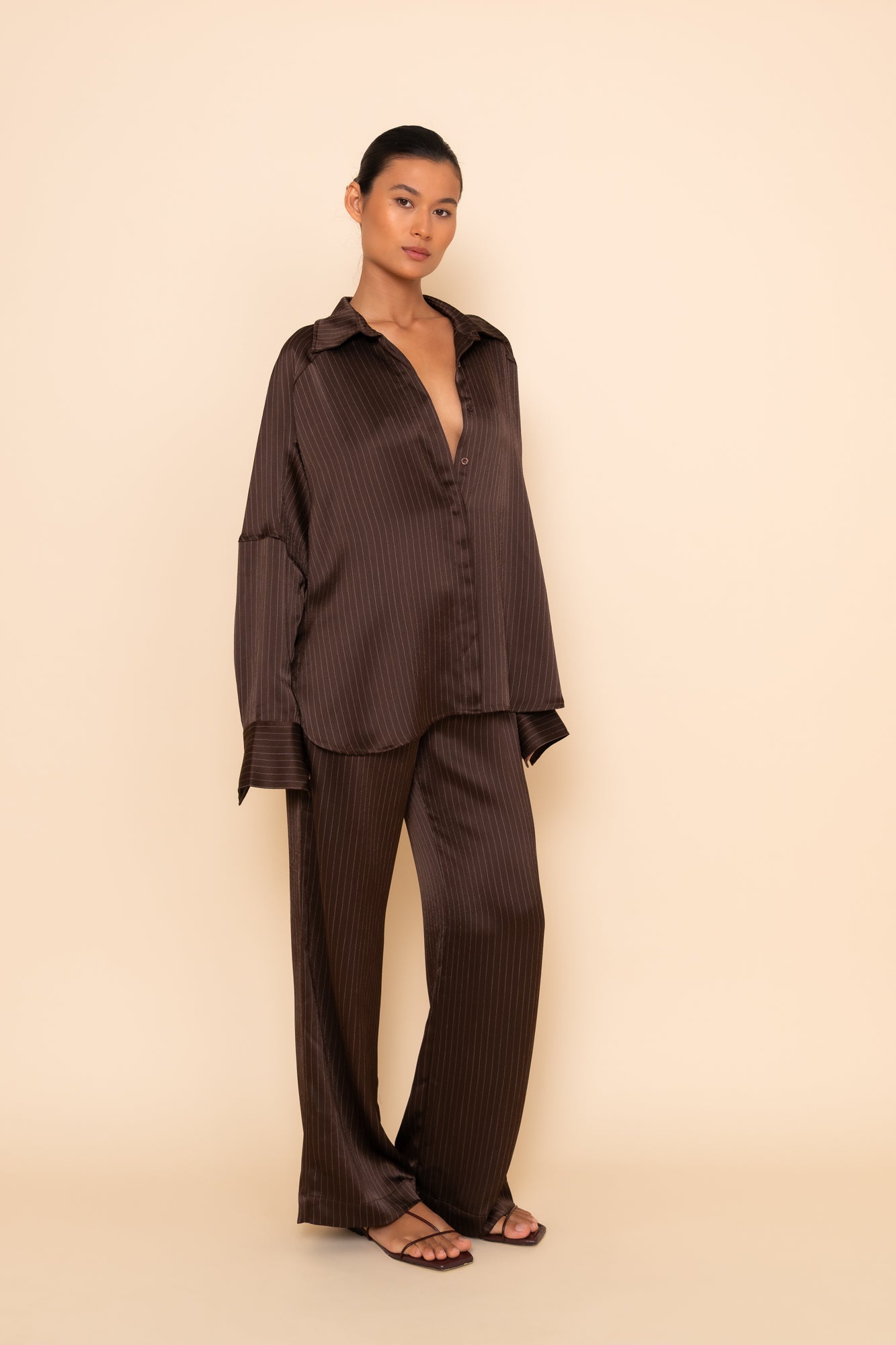 AMELIE SHIRT - ESPRESSO PINSTRIPE