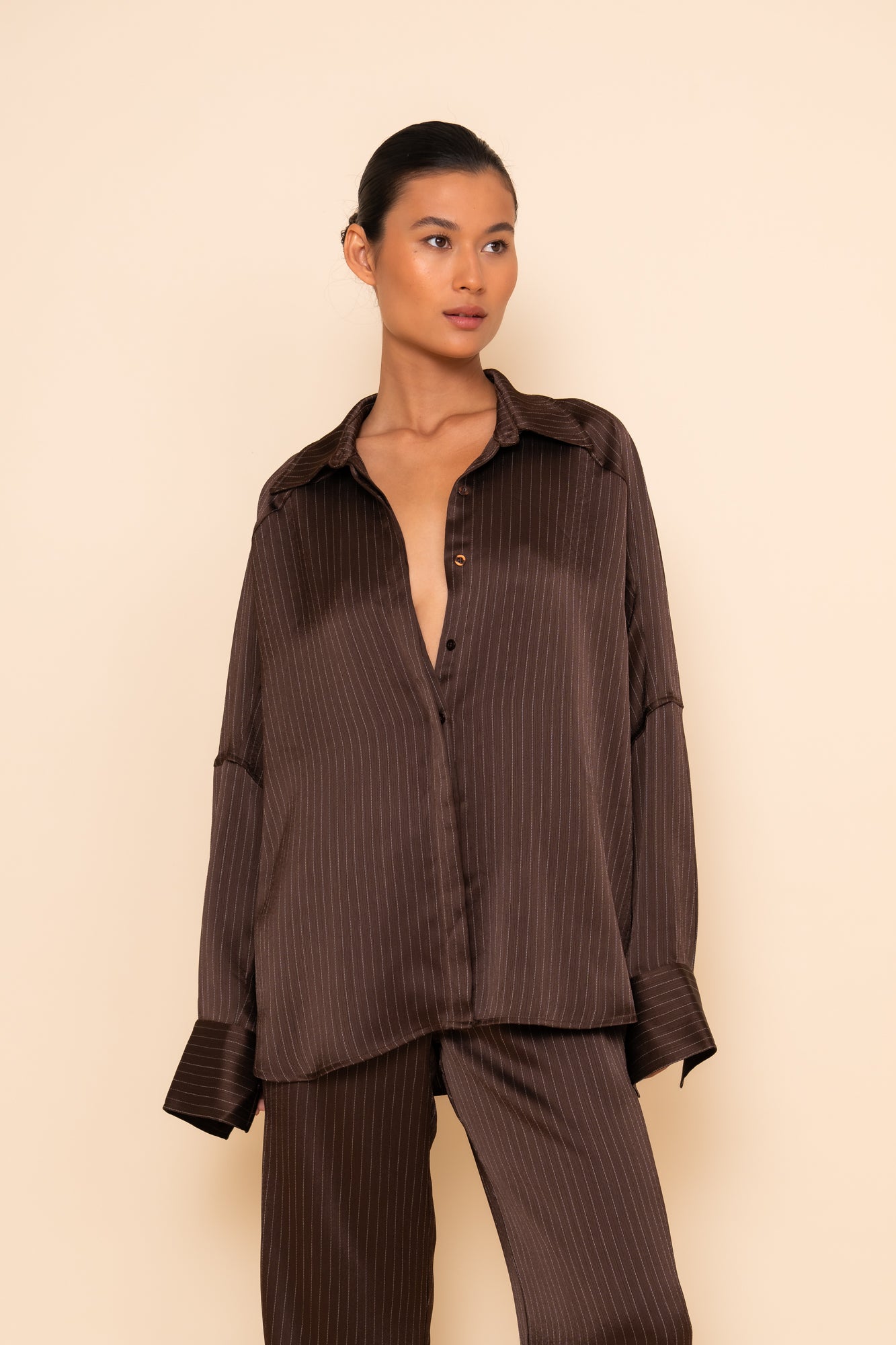 AMELIE SHIRT - ESPRESSO PINSTRIPE