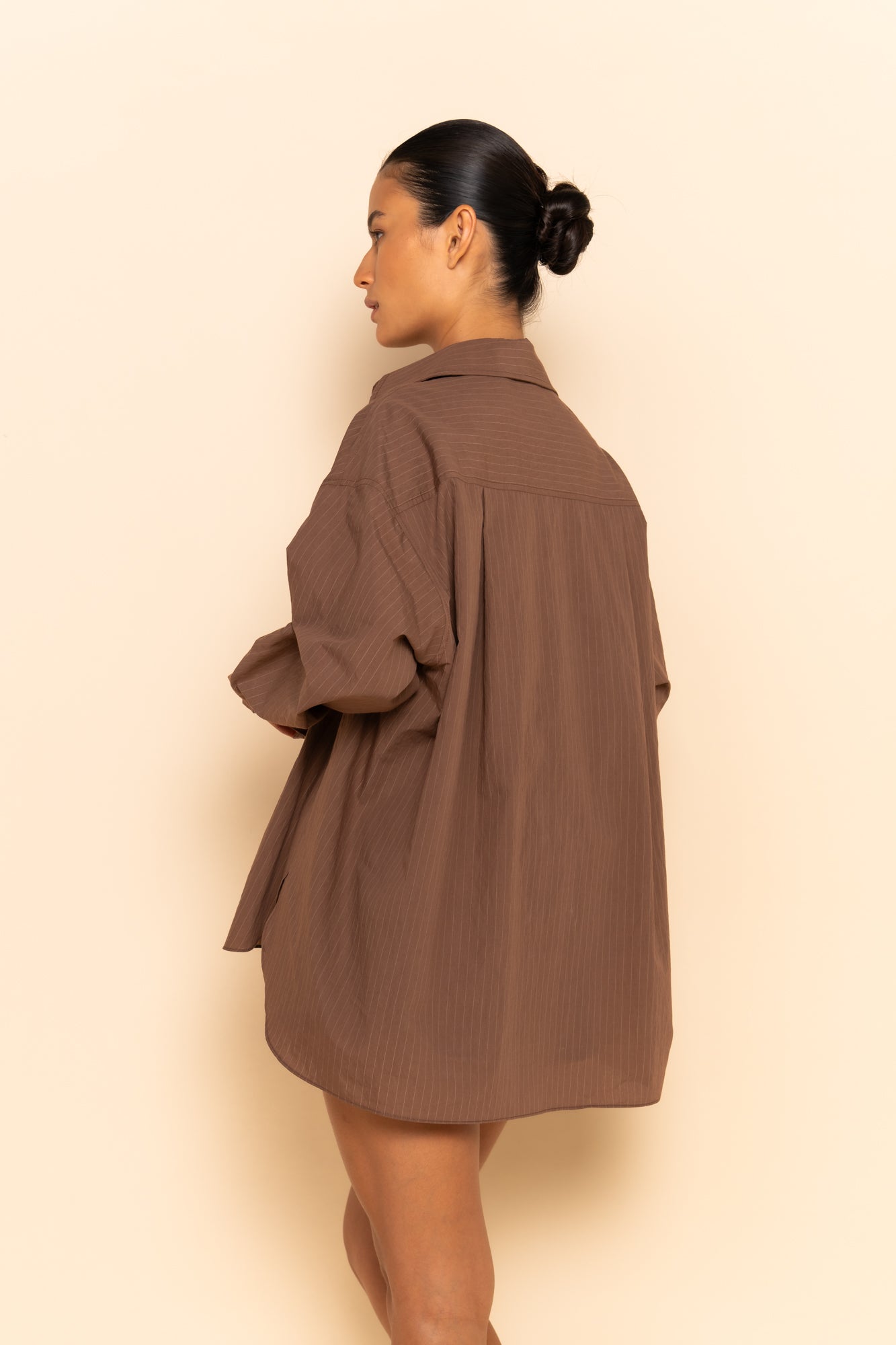 REMI SHIRT - MOCHA PINSTRIPE