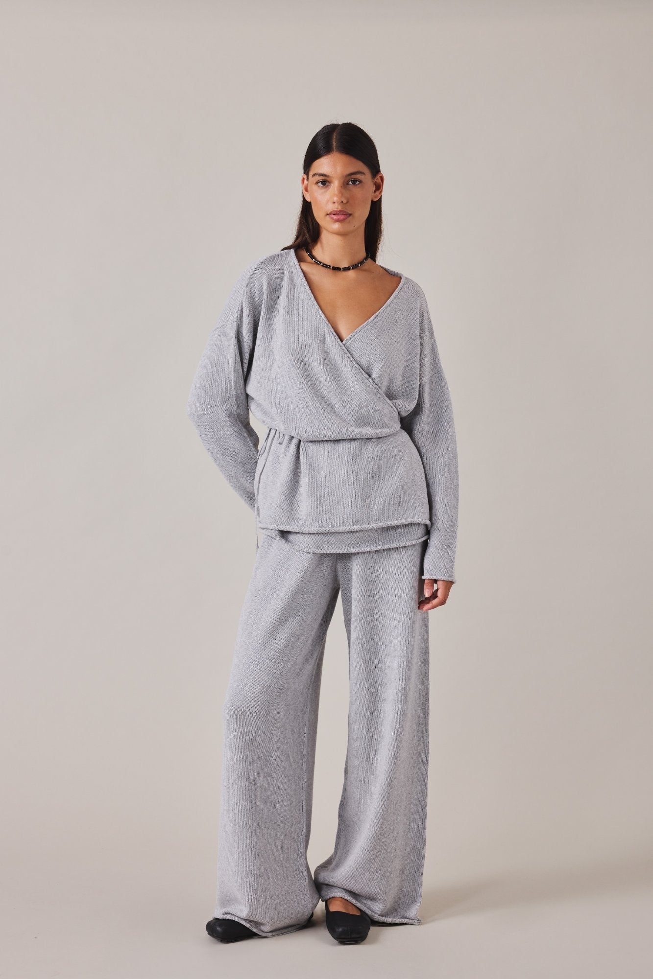 PRE-ORDER | SABINE WRAP KNIT - GREY