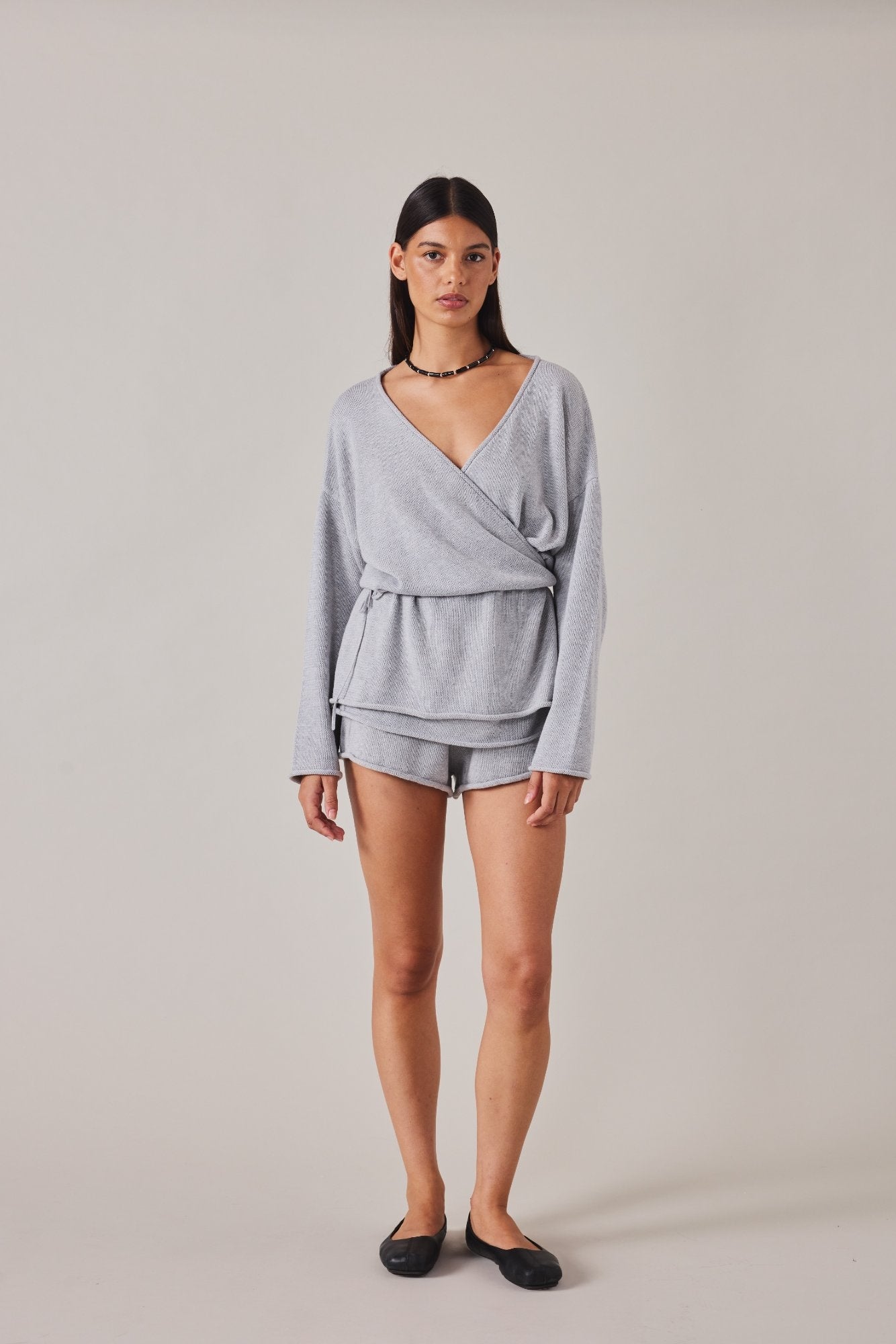 PRE-ORDER | SABINE WRAP KNIT - GREY