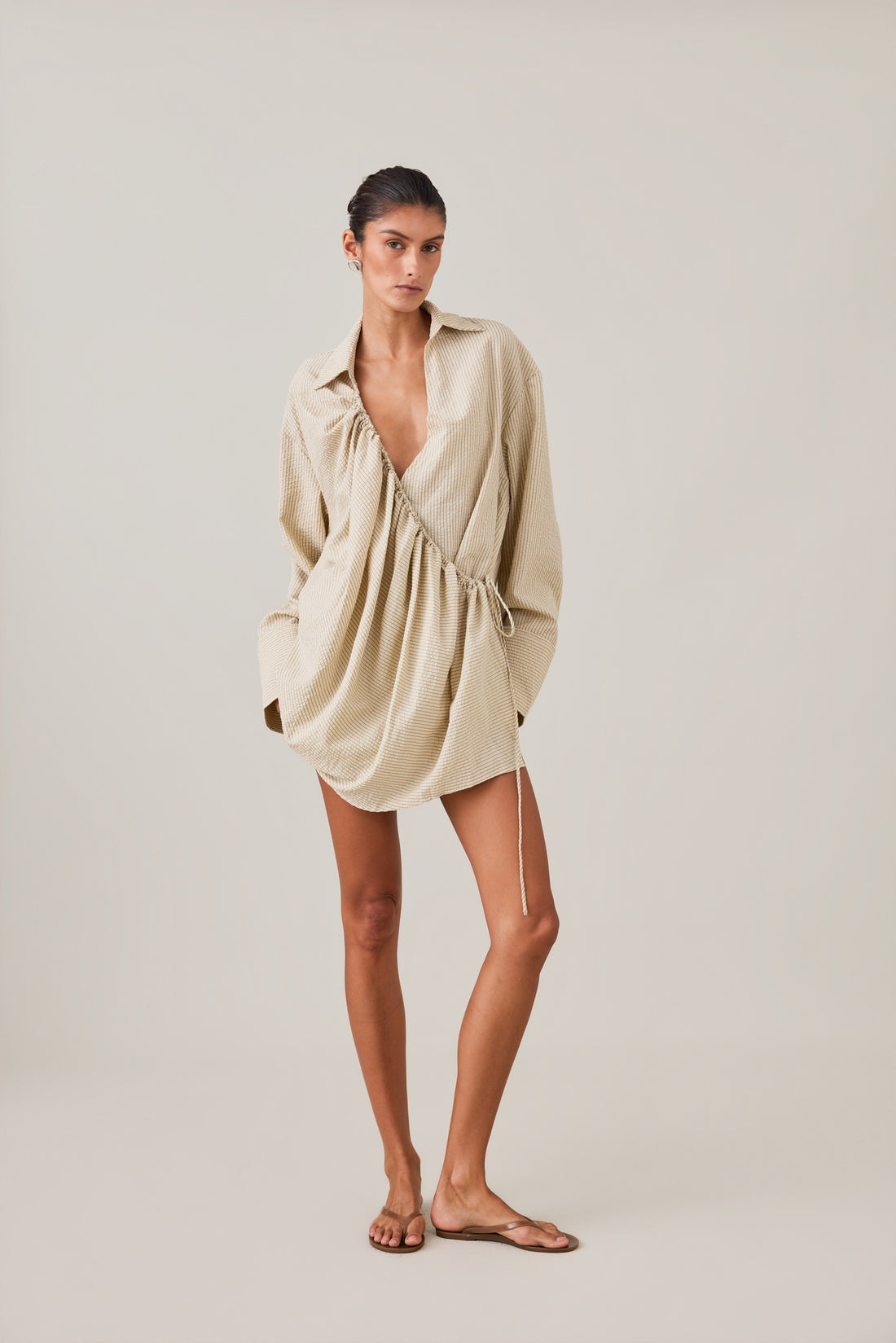 SIDNEY SHIRT DRESS - CARAMEL STRIPE