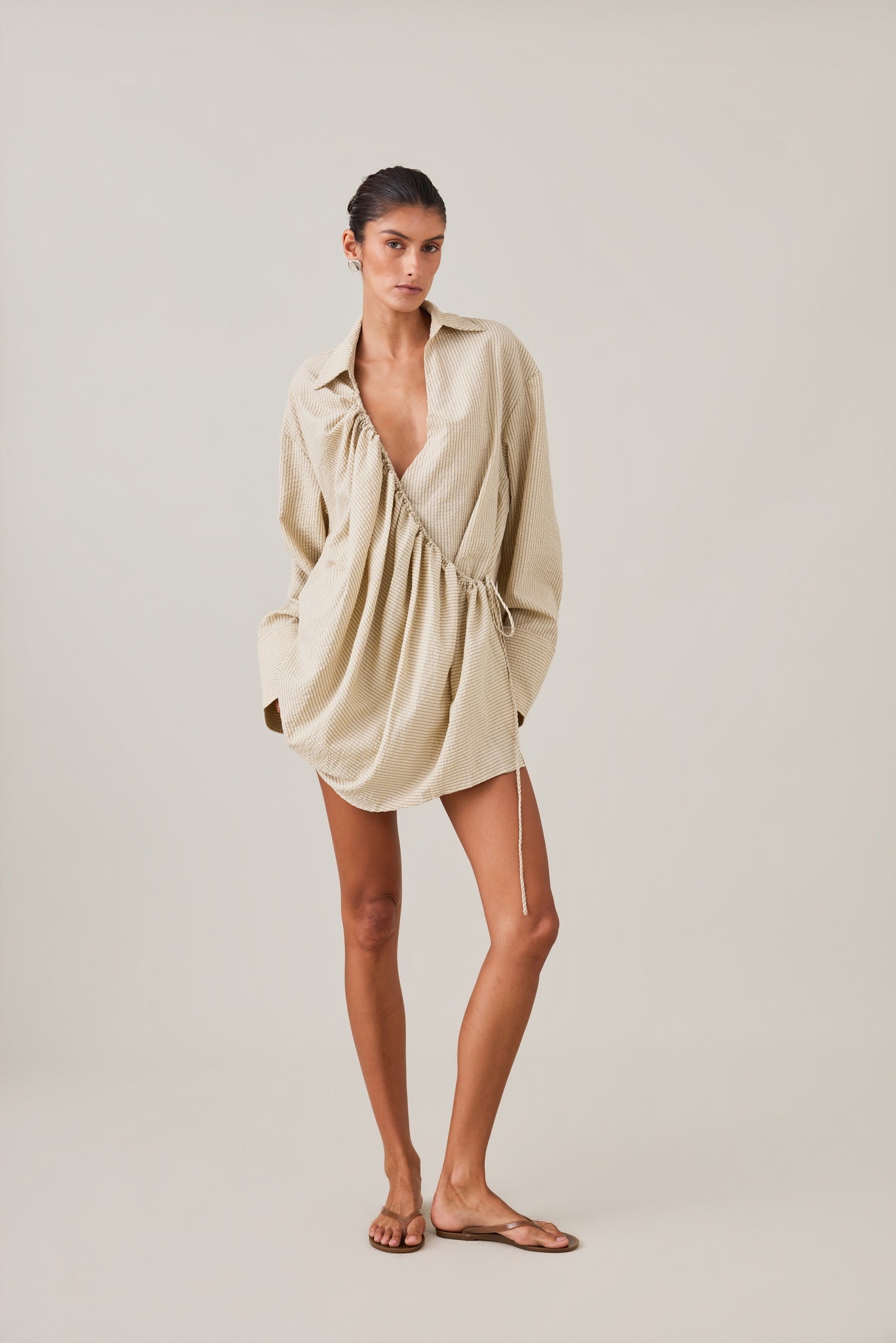 SIDNEY SHIRT DRESS - CARAMEL STRIPE
