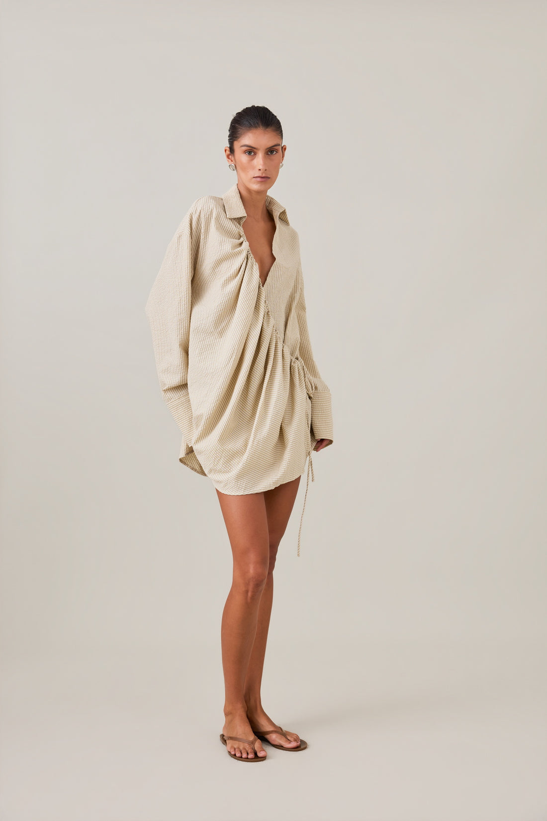 SIDNEY SHIRT DRESS - CARAMEL STRIPE