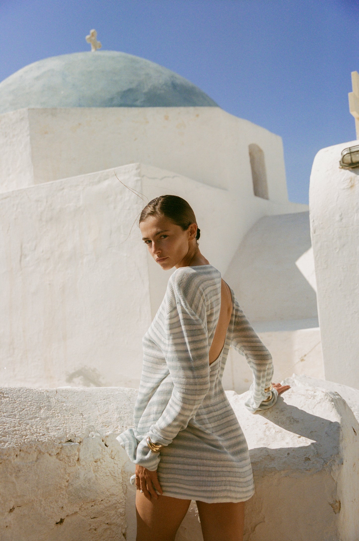 AURA MINI DRESS - AZURE STRIPE