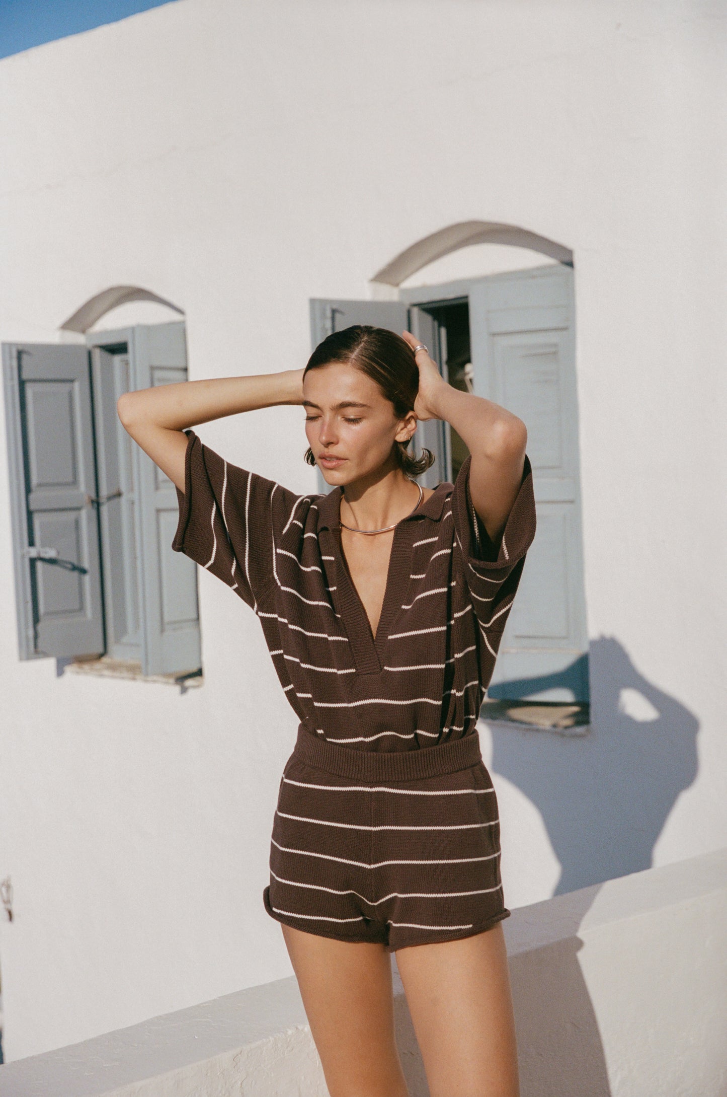 MANON POLO - PECAN/WHITE STRIPE