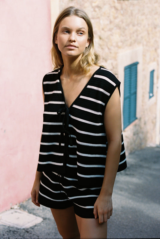 JONI KNIT TANK - BLACK/WHITE STRIPE